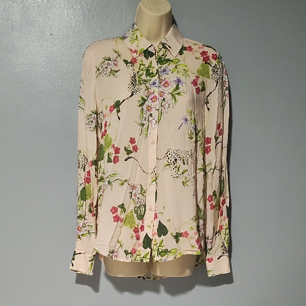 Truth By Republics Floral Button-Up Blouse Has Leopard's On It